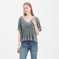 Summer Hot Style Half-sleeved Lace V neck Loose tops Home Elegant All-match Blouses